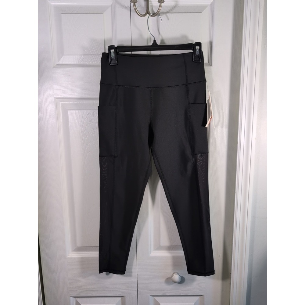 Aqua Athletic Sz Small Black leggings w/ mesh and side pocket NWT MSRP $68.00